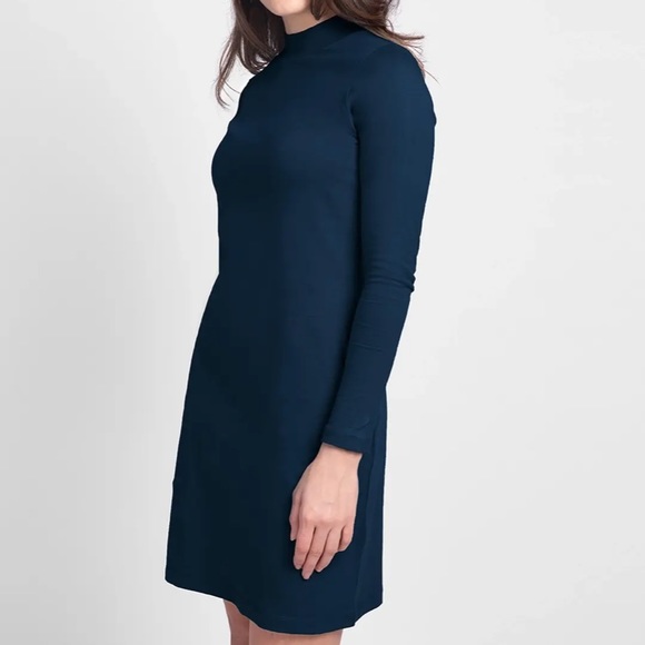 Women's Plain High Neck Pocket Dress Navy Blue - Picture 2 of 7